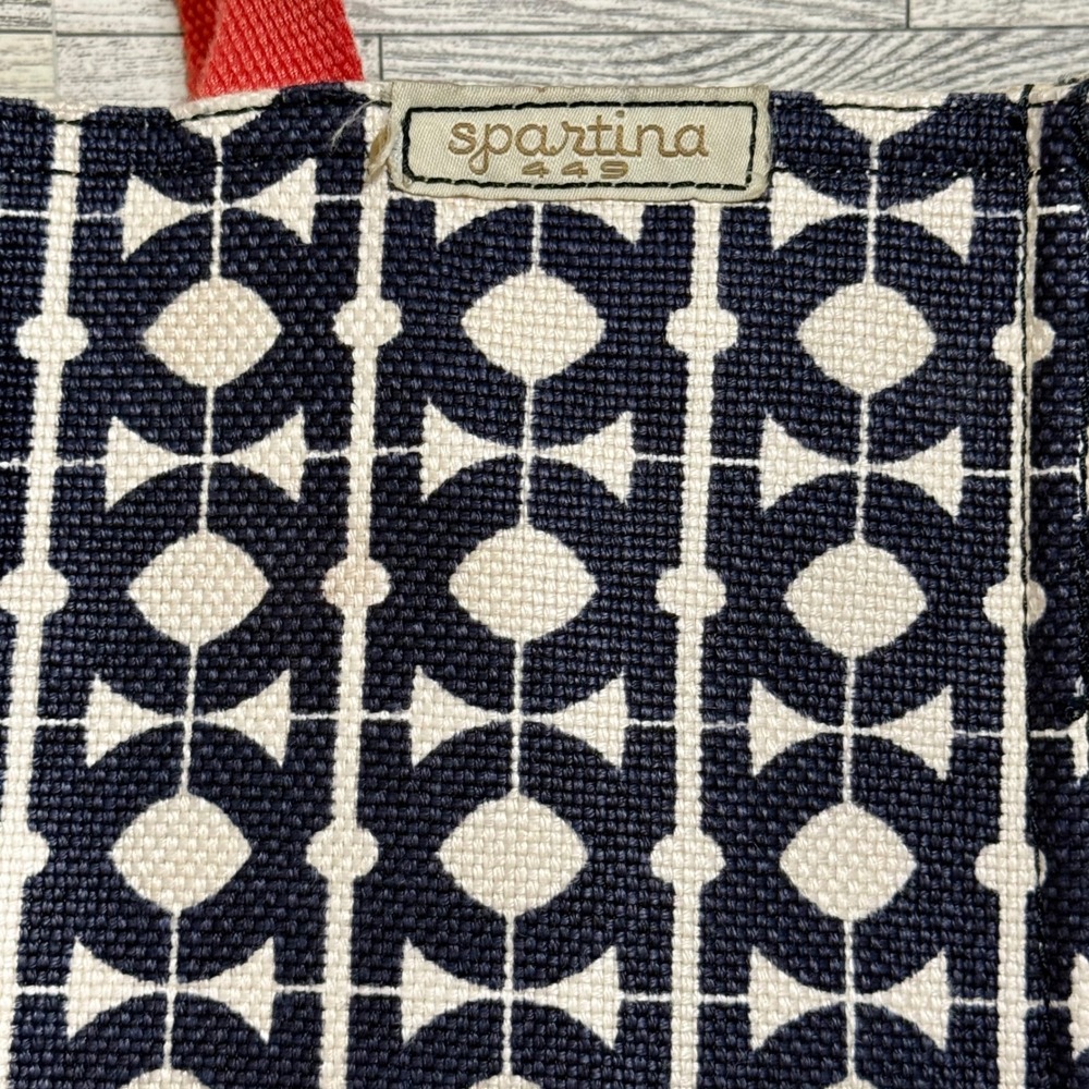 Spartina 449 Hilton Head Market Tote Navy Bag Coral Straps Mermaid Charm Coastal - Picture 4 of 10